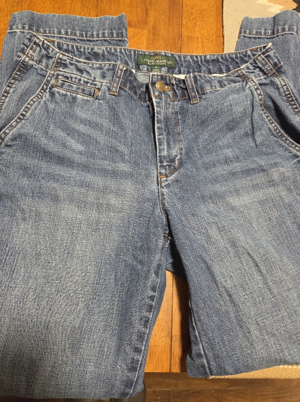 Ralph Lauren Blue Washed Denim Jeans with Contrast Stitching